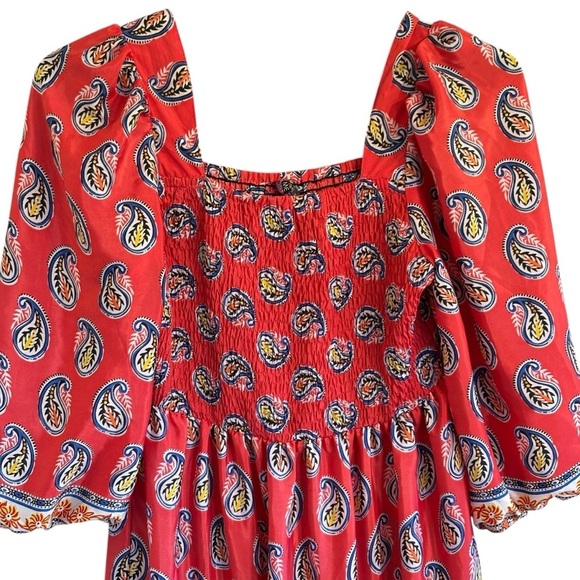 Me 2 Magic Boho Maxi Dress Large Balloon Sleeves Orange Red Retro 70s - Picture 4 of 9